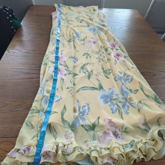 Vintage Betsy's Things Sleeveless Maxi summer yellow blue Dress Ruffled Hem 16 - Picture 12 of 12